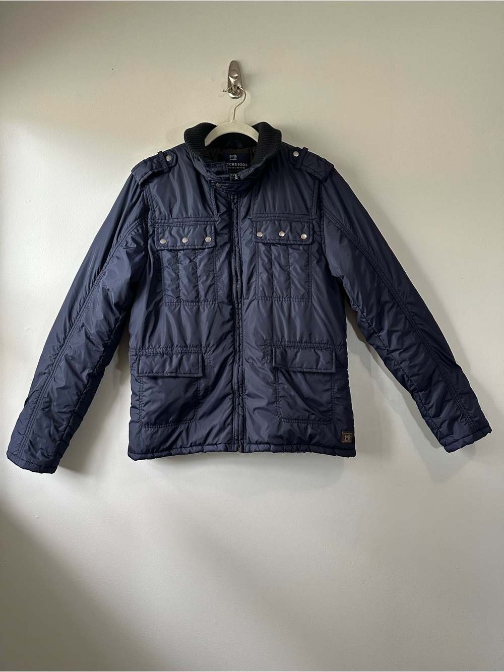 Scotch & Soda Amsterdam Men's Navy Quilted Military Utility Jacket Size M